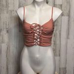Blue Blush Lace-Up Ruched Crop Top Blush Pink Size Small Photo 0