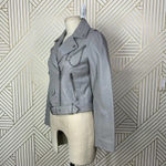 Maje Bassung Belted Leather Motorcycle Jacket Gray Photo 9