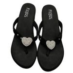 Flojos Olivia Wedge Sandals Flip Flops Black Heart SZ 6 Rhinestone Embellished Photo 2
