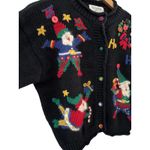 Vintage Thyme Santa Wreath Embroidered Button Christmas Sweater Size Medium Black Photo 4
