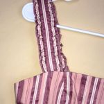 Alexis  Women’s Linen Blend Pink White Striped Ruffle Strap Tier Hem Mini Dress Photo 3