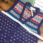 Vintage Multicolor Knit Sweater Vest Blue Size L Photo 7