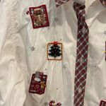 Vintage Bobbie Brooks Christmas Holiday Festive White Oxford Button Down Shirt Size M Photo 3
