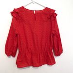 NEW YORK COMPANY NY&CO Red Floral Eyelet Ruffle 3/4 Sleeve Cotton Peplum Blouse Size XL Photo 11