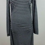 Ann Taylor ‎ Sheath Dress S Gray White Stripe Ruched Waist Long Sleeve Over Knee Photo 0