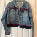 Cruel Girl Western Cowgirl Blue Jean Jacket Women Large Velvet Retro Y2K Grunge Stains Photo 0