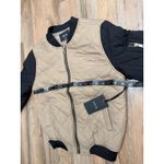 Active USA  Quilted Bomber Jacket Beige Black Zip Up Small Lightweight Photo 5
