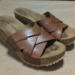 Anna Fidanza Italian Leather Cork Wedge Sandals Tan Brown Platform Mules Womens Size 7 Photo 0