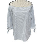 Artisan NY  poplin cotton blend striped shirt off the shoulders SZ M Photo 1