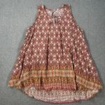 JODIFL Flowy Tunic Tank Top Women's Small High Low Cut Out Pink Brown Sleeveless Photo 0