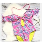 Ymi NWT Swimwear Sz S Beautiful One Piece Swimsuit Pink W Palm Print Tropical! Photo 3