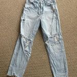 American Eagle  Outfitters curvy mom jean light Blue Distressed Straight Leg Photo 0