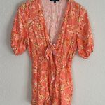 Shore Playsuit Romper Orange Floral Deep V Pockets Short Sleeve Vacation Cruise Photo 0