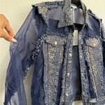 NWT Adore Denim Jacket W/Sheer & Gold Animal Print NWOT Sz S Blue bbz Photo 2