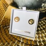 Michael Kors  Gold MK Logo Stud Earrings Polished Round Post NWT Photo 1