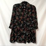 ZARA Black Floral Print Button Down Shirt Tunic Womens XS Ruffled Romantic Photo 0