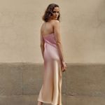 ZARA  midi dress maxi tie dye pink beige satin strapless wedding shower date Photo 3