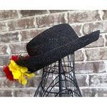Scala VTG The Collection Black Straw Weave Hat Flower Embellishments Cru… Photo 2