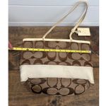 Coach Signature Brown Beige Canvas Leather Trimmed Tote Handbag Purse Photo 6