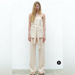 ZARA Bloggers Favorite Beige Strapless Belted Linen Blend Luxury Summer Top Sz L Photo 1