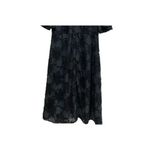 ZARA  Jacquard Fringe Lined Midi Dress ShortSleeve Keyhole S Dark Navy Blue #3101 Photo 9