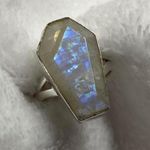 925 Silver Natural Rainbow Moonstone Gemstone Ring Size 5.75 Photo 0