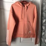 Adidas Peach Hoodie full zip up sweatshirt women sz M tiny black spots on back Photo 0
