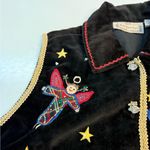 Vintage 90s New Black Velveteen Vest with Colorful Angel Embroidery Christmas Red Size M Photo 3