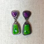 BARSE Sterling Silver Purple and Green Turquoise Cabochon Drop Earrings Photo 10