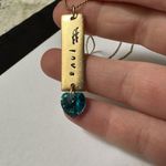 Love Charm Gold Tone Chain Necklace With stamped  And Blue Crystal Heart 36 Inch Photo 5