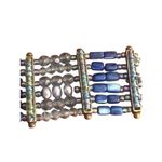 None Vtg Sterling Silver Bracelet Glass Shell Beads Pearls Egyptian Revival Adj 8" Photo 1