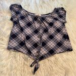 No Comment Off Shoulder Top Navy Plaid Photo 1