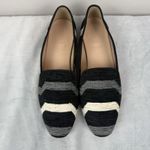 J. Crew Womens Black Gray Cream Textile Striped Italy Darby‎ Currant Flats Sz 8 Photo 2