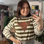 Vintage Code Nouveau Mock Neck Stripe Long Sleeve Crop Top Size Small Green Photo 0