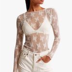 White Lace Sheer Long Sleeve Boatneck Top Sz M NWT Size M Photo 4
