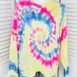 Crown & Ivy  Neon Tie Dye Oversized Sweater Yellow Pink Blue Large Lightweight Photo 0