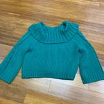 EXPRESS  Green Cable Knit Cardigan Sweater Shawl Collar Bell Sleeve Women's M Photo 3