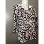Lucky Brand Shirt Womens Medium Navy Floral Cutout Neck 3/4 Sleeve Boho Photo 1
