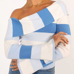 Petal and Pup Narla Off the Shoulder Sweater in Blue Size Medium/Large Photo 0