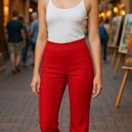 7th Avenue Design Studio Medium Red Pants Bold Chic Trousers Wide Leg Retro Chic Photo 3