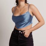 Tobi Blue Satin Crop Top Photo 0