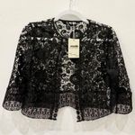 ZARA  Floral Lace 3/4 Sleeve Open Front Cropped Bolero Cardigan Black Womens S Photo 0