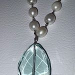 Fresh Water Pearl & Aqua Tear Drop Crystal Statement Necklace Glamorous Jewelry Silver Photo 8