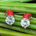 Adorable Enamel Santa Claus Hat Clear CZ Rhinestones Stud Earrings Photo 0