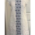 100% Linen Dress Sz XS House Of Pom White Embroidered Lined Coastal Preppy Work Photo 0