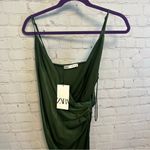 ZARA New Satin Effect green midi slip dress draped Small rich aesthetic night ou Photo 4