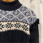 autumn cashmere  navy mock neck faire isle pom pom shoulder sweater soft warm Photo 4