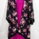 Black floral kimono wrap top and bright pink dress with pockets size medium Photo 0