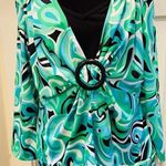 Notations Women's Layered Look Stretch Blouse, 3/4 Sleeves, Black Ring GUC Green Size L Photo 0