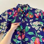 Vintage Asayo Short Sleeve Half Button Up Fruit Print Blouse Size Small Purple Photo 7